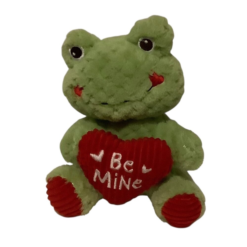 Green Plush Frog Stuffed Toy Red Heart "Be Mine" Valentines Gift 7.5” Sweetheart
